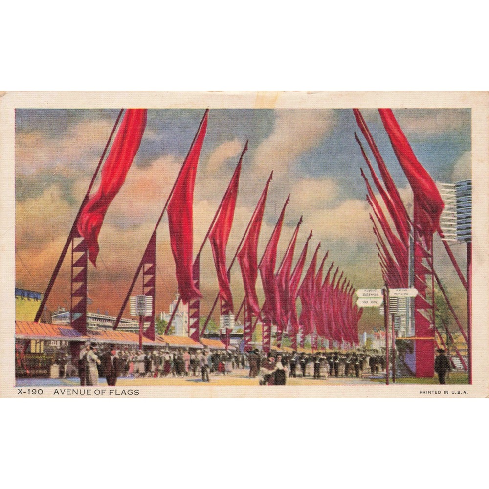 1934 Chicago Worlds Fair Postcard Avenue of‎ Flags Century of Progress